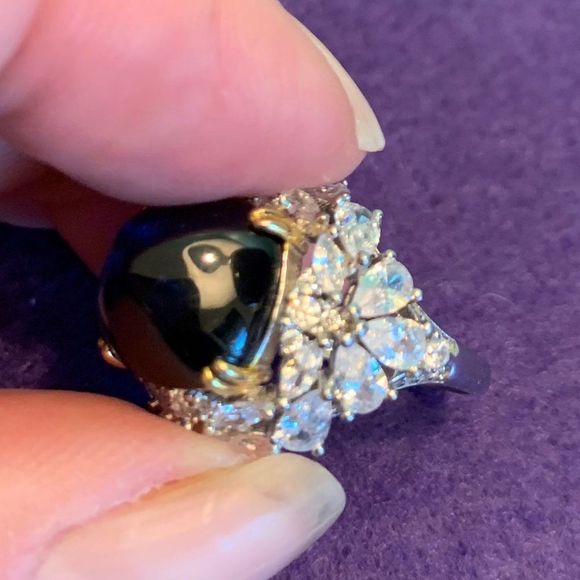 Sapphire ring, new, no tags, solid sterling, domed sapphire, white diamonds sz 7 - Picture 7 of 12